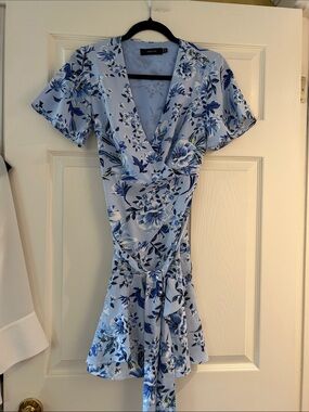 Angeleye  Light Blue Floral Wrap Mini Dress